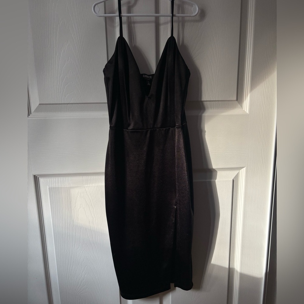 Black V-Neck Midi Dress